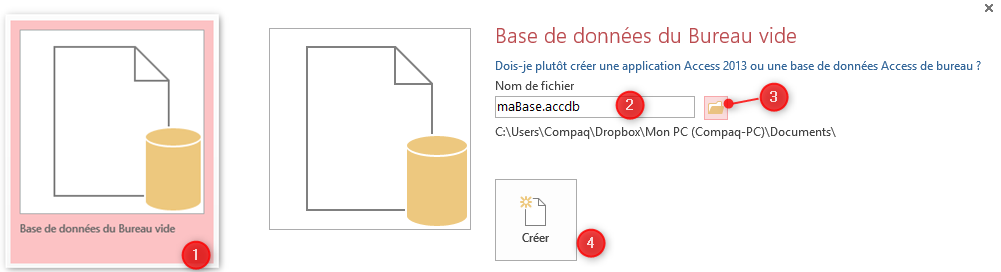 Créer une base de données Access