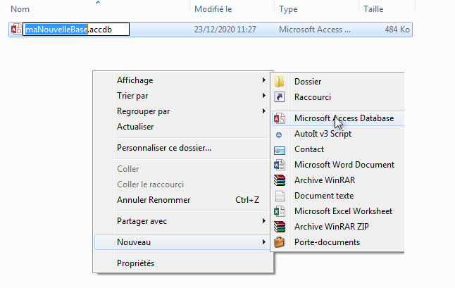 Créer une base de données Access