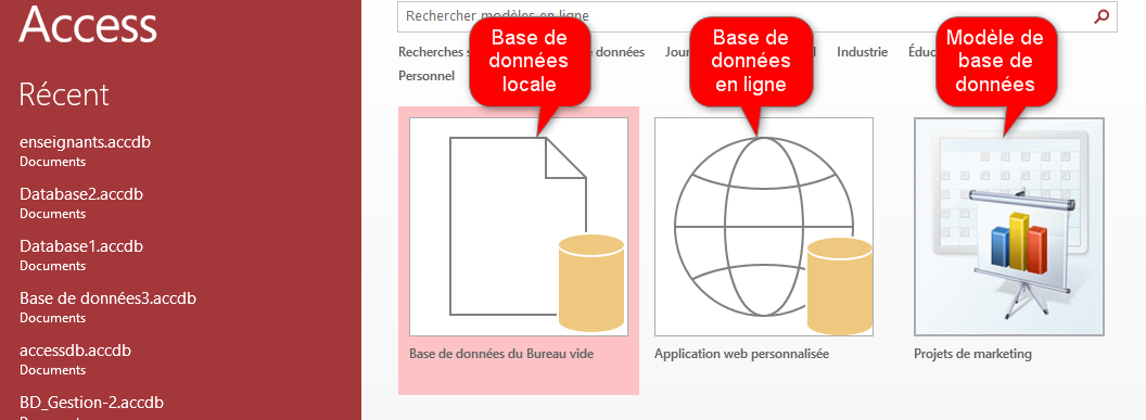 Créer une base de données Access