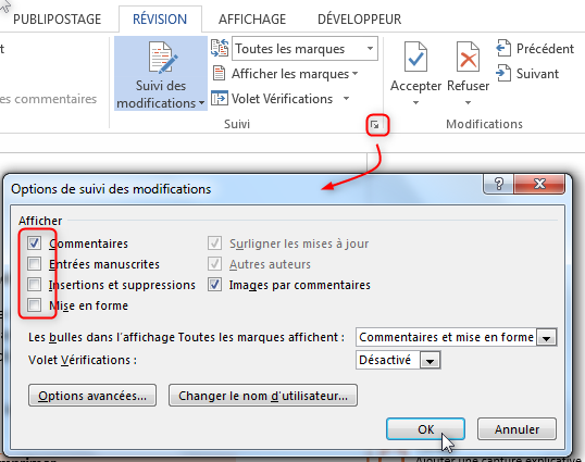 Activer le suivi des modifications