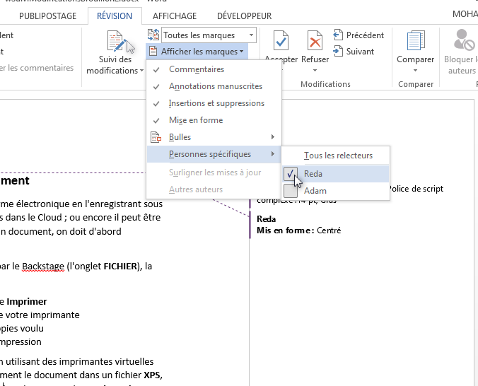 Activer le suivi des modifications