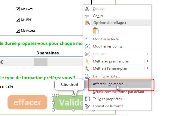 Excel, Affecter une macro à une forme.