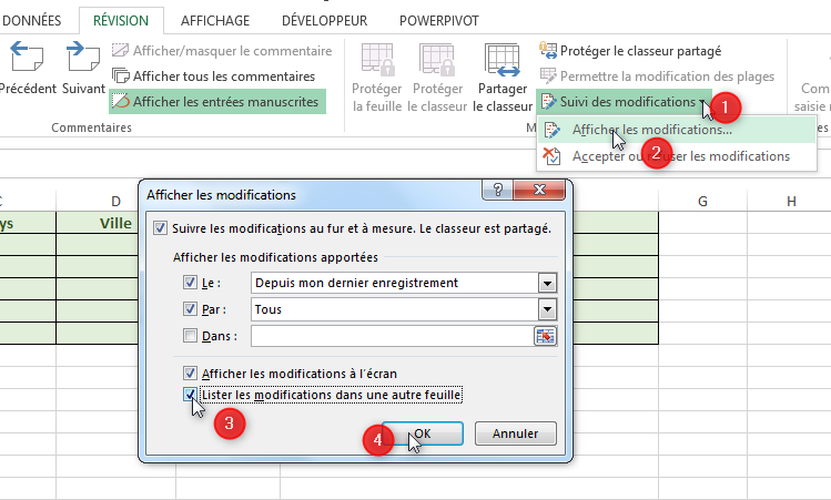 Partager un classeur et suivre les modifications