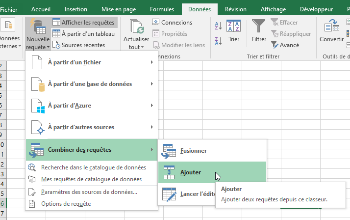 Excel, Ajouter des requêtes