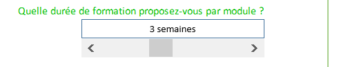 Excel, Barre de défilement pour proposer une durée de formation.