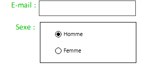 Excel, Boutons radio pour informer le sexe.