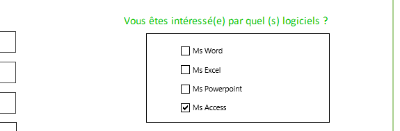 Excel, Les cases à cocher pour choisir les logiciels.