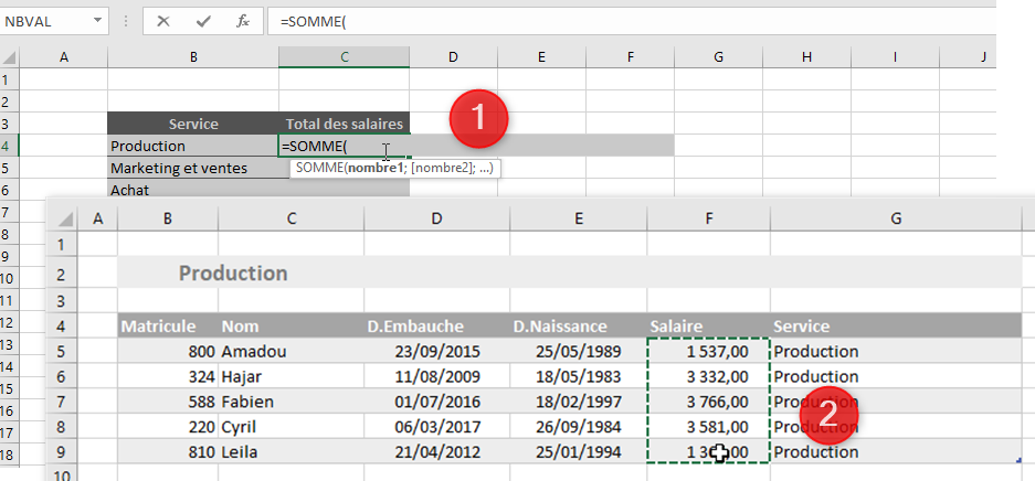 Excel, Saisir la formule pour créer le lien