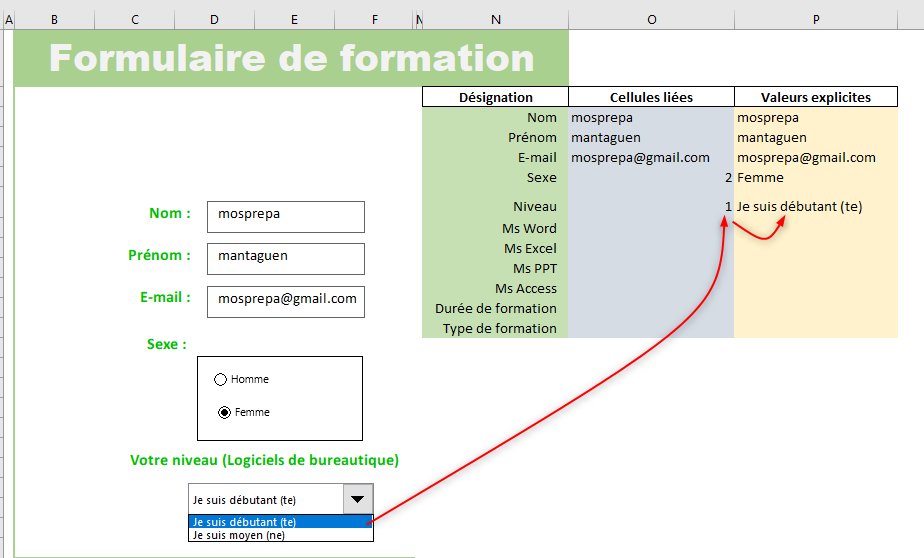 Excel, Extraire la valeur explicite du niveau.