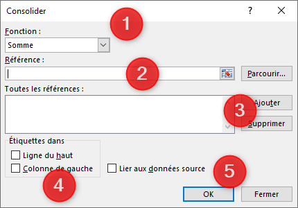 Excel, La fenêtre de l'outil Consolider