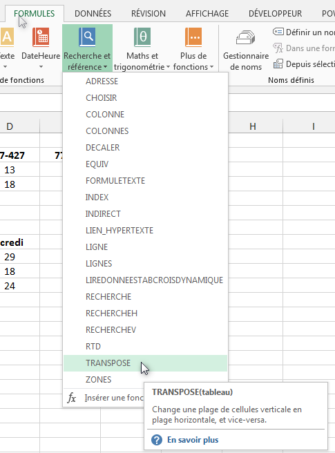 Excel, Les fonctions de Recherche