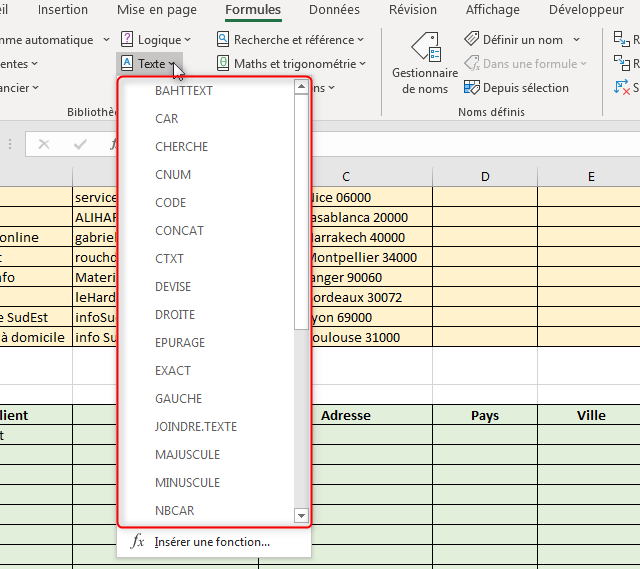 Les fonctions Textes Excel