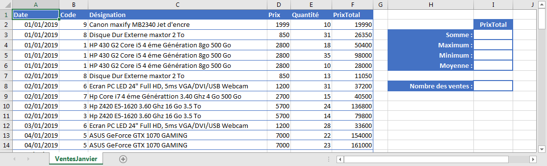 Fonctions Excel