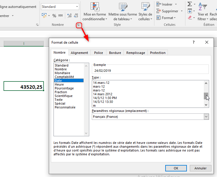 Excel, La boite de dialogue pour plus de paramétrages.