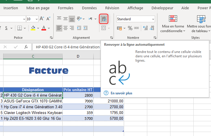 Formater le contenu d'une feuille Excel