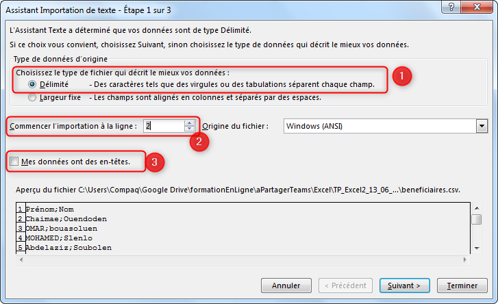 Excel, importer des données