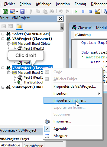 Excel, Importer une macro