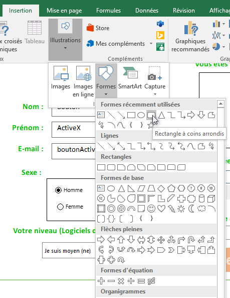 Excel, Insérer une forme.