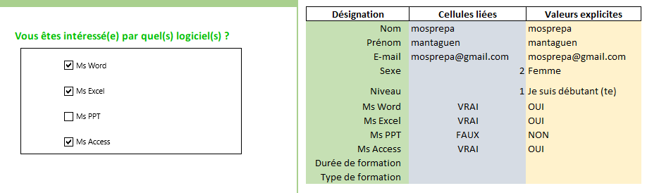 Excel, Logiciels désirés.