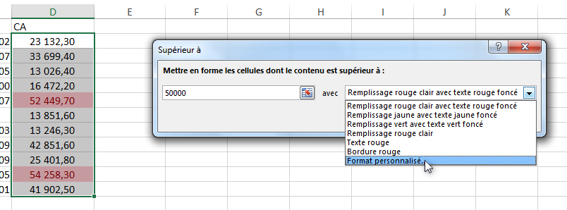 Formatage conditionnel personnalisé