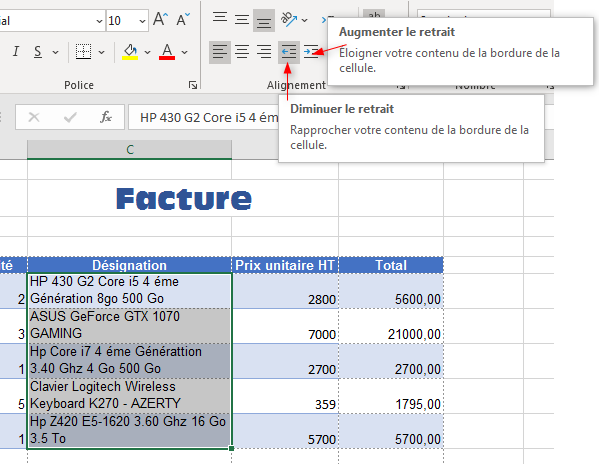 Formater le contenu d'une feuille Excel