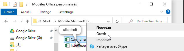 Excel, Ouvrir un modèle Excel pour modification