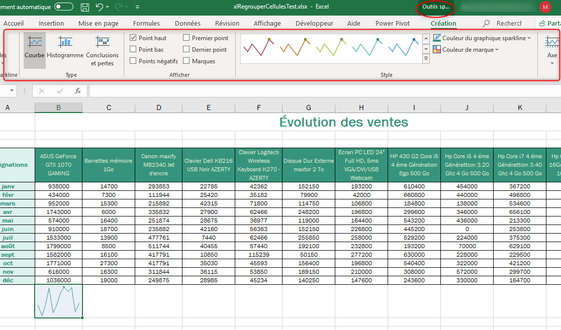 Regrouper les lignes et les colonnes