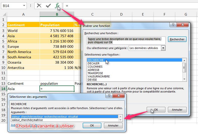 Excel, Les fonctions de Recherche