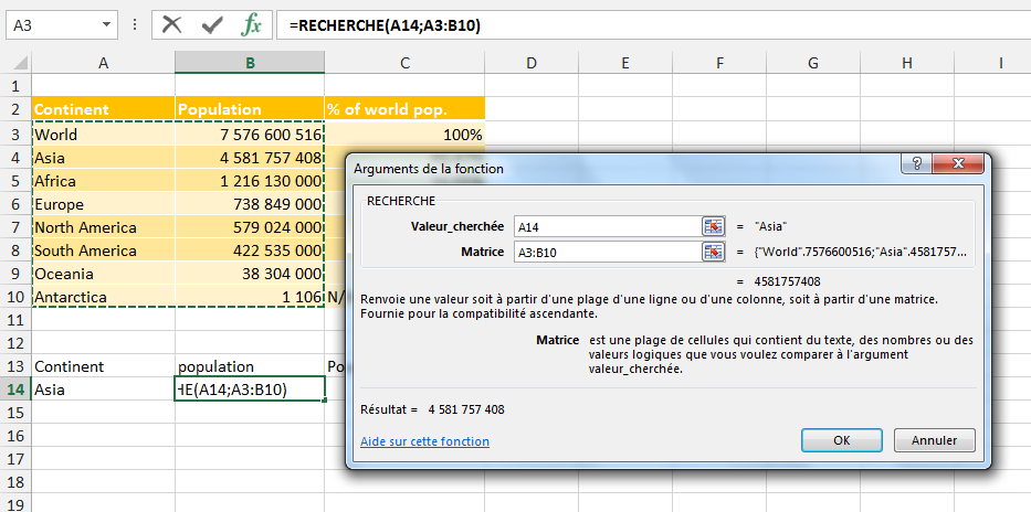 Excel, Les fonctions de Recherche