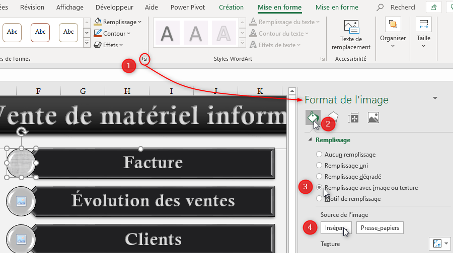 Insertion et formatage d'objets