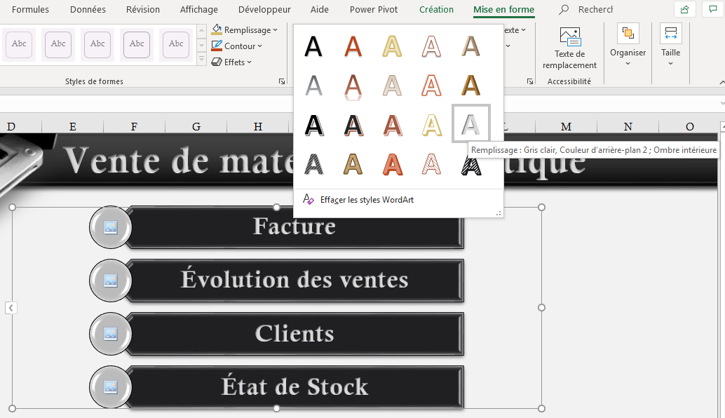 Insertion et formatage d'objets