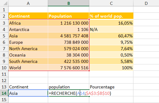 Excel, Les fonctions de Recherche