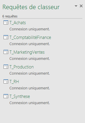 Excel, Les requêtes d'un classeur