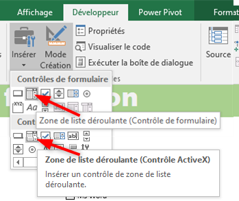 Excel, Les zones de listes déroulantes.