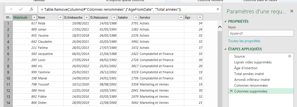 Excel, Le résultat après les transformations