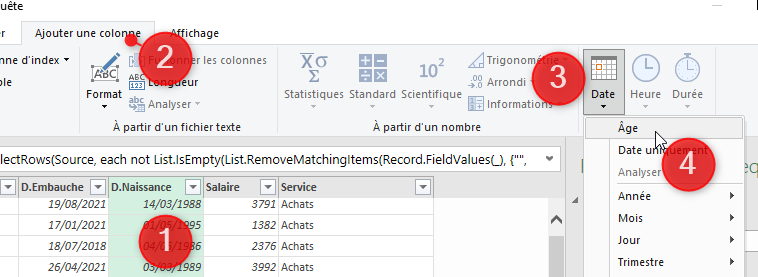 Excel, Ajouter la colonne Âge sous Power Query