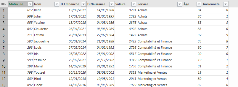 Excel, Anciennetés calculées sous Power Query