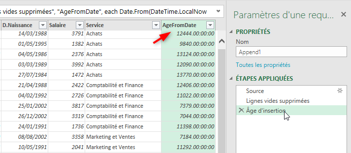 Excel, Ajouter la colonne Âge sous Power Query