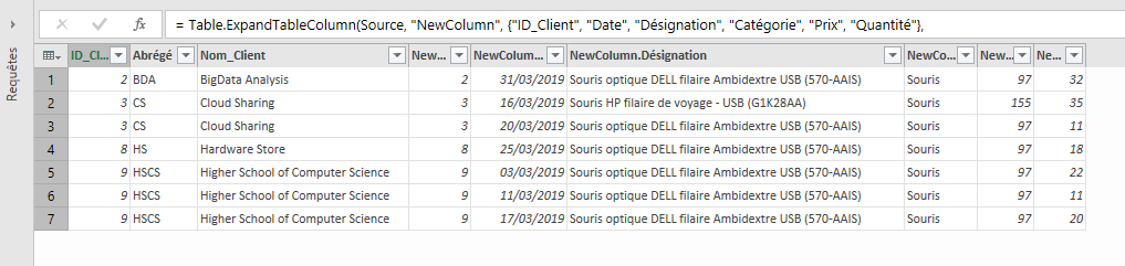 Excel, Tables fusionnées