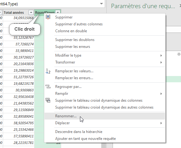 Excel, Renommer une colonne sous Power Query