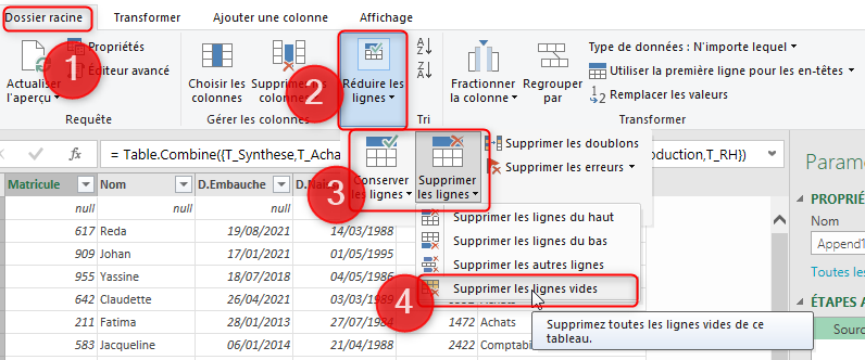 Excel, Supprimer les lignes vides sous Power Query